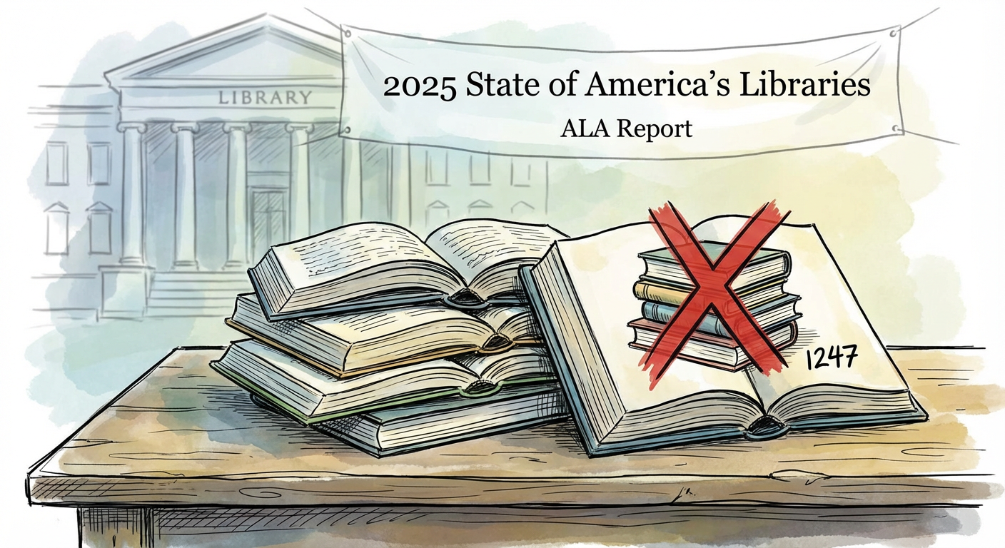 Illustration for Banned Books in 2025: How the ALA's Latest Data Reveals a Changing Battlefield in the Fight for Library Shelves